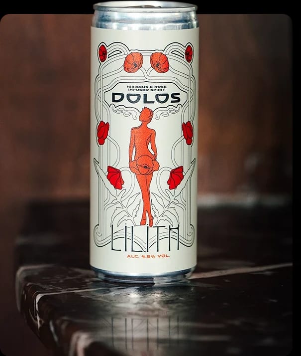 A can of Dolos Lilith on a dark marble bar